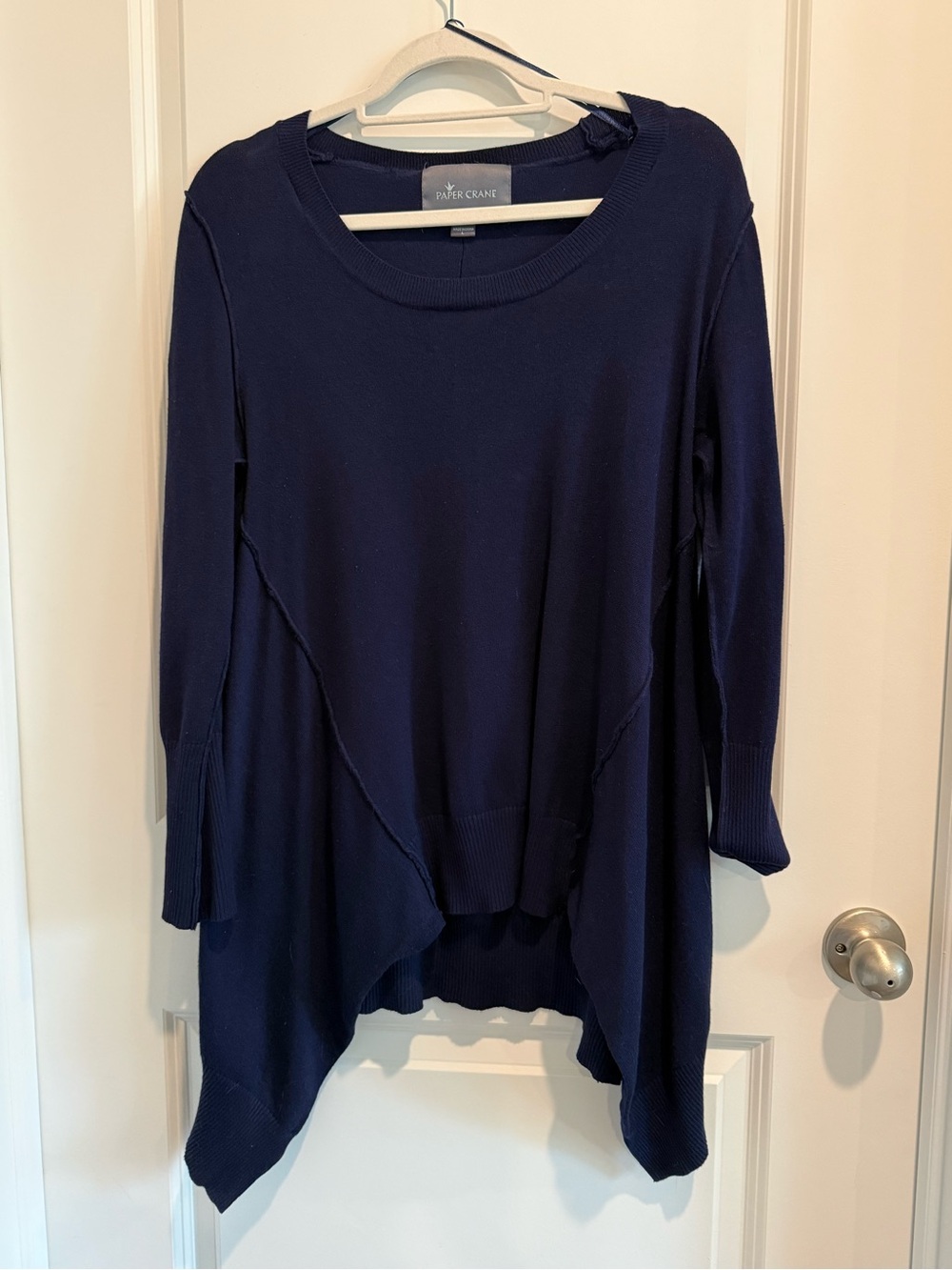 Paper Crane Navy Asymmetric Hem Tunic Sweater